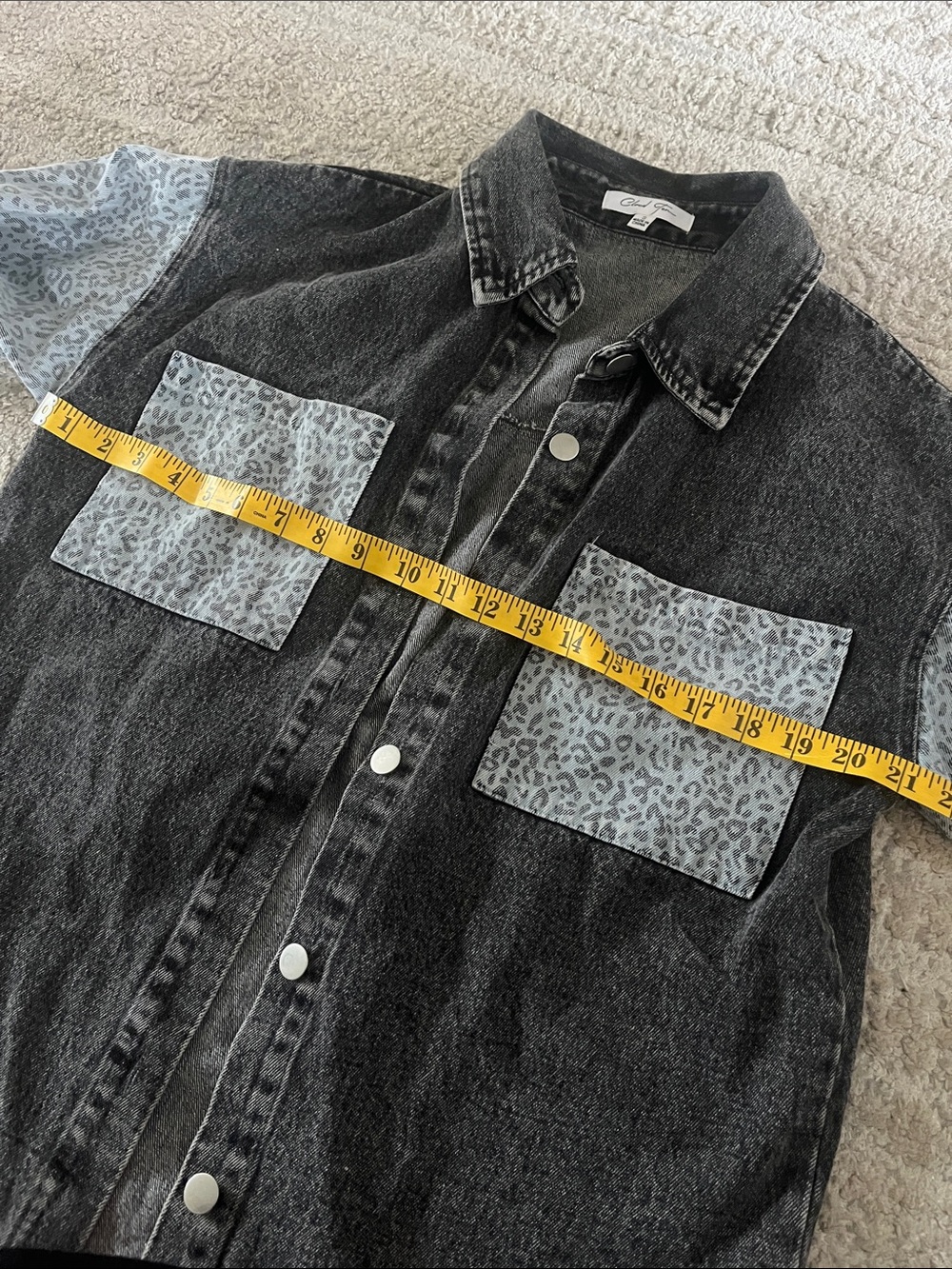 Cloud Ten Black Denim Leopard Print 100% Cotton Shacket Jacket Jean Shirt Small - Picture 6 of 8